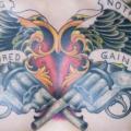 New School Chest Heart Lettering Gun Wings tattoo by Analog Tattoo