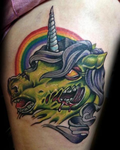 Fantasy Unicorn Thigh Tattoo by Levy Hilton
