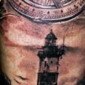 tatuaje Brazo Realista Reloj Faro por Ivan Yug