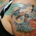 tatuaggio Spalla Realistici Foglia Paesaggio di Ivan Yug