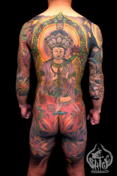 Tatuaje Japoneses Buda Espalda Religioso Culo Cuerpo por Yellow Blaze Tattoo