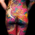 tatuaje Japoneses Mujer Espalda Flores por Yellow Blaze Tattoo