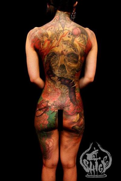 Tatuagem Japonesas Caveira Costas por Yellow Blaze Tattoo