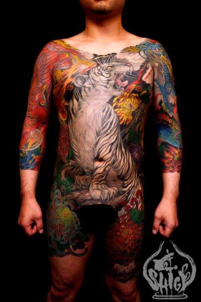 Tatuaje Japoneses Tigre Vientre por Yellow Blaze Tattoo