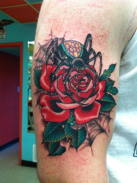 Рука Ньйу Скул Цветок Паук татуировка от Da Vinci Tattoo