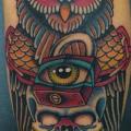 Arm New School Skull Owl Lock tattoo by Da Vinci Tattoo