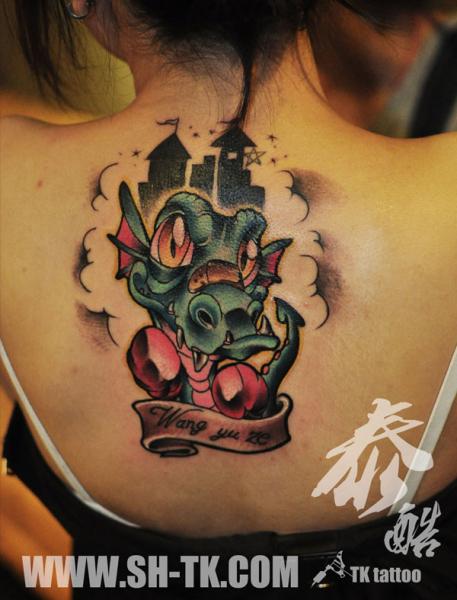 Tatuaje Fantasy Espalda Dragón Boxe por SH TH