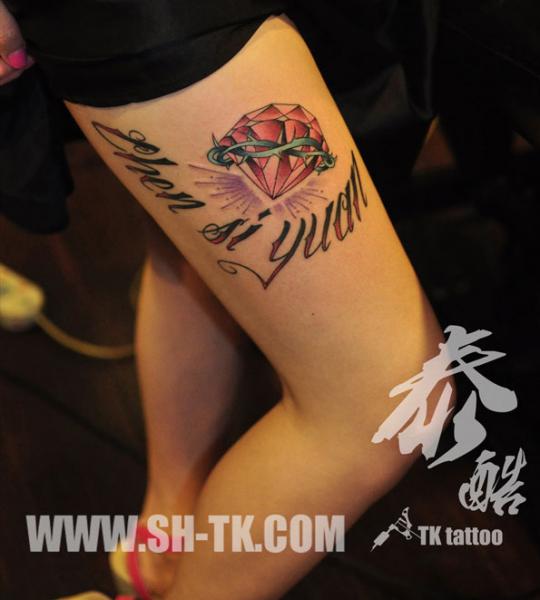 Leg Diamond Tattoo by SH TH