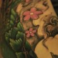 tatuaje Pierna Flor Japoneses Pavo real por SH TH