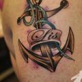 Shoulder Lettering Anchor tattoo by SH TH