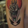 Shoulder Hand Flame tattoo by SH TH