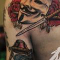 Shoulder Mask Dagger tattoo by SH TH