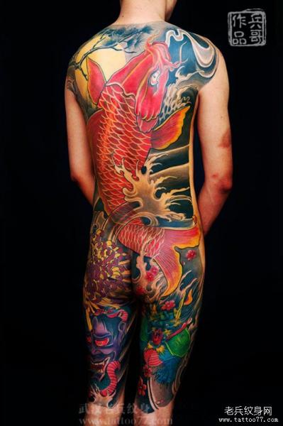 รอยสัก ญี่ปุ่น หลัง ปลาตะเพียน ก้น ปลาคราฟ ร่างกาย โดย Tattoo 77