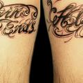 Calf Lettering tattoo by Heihuotang Tattoo