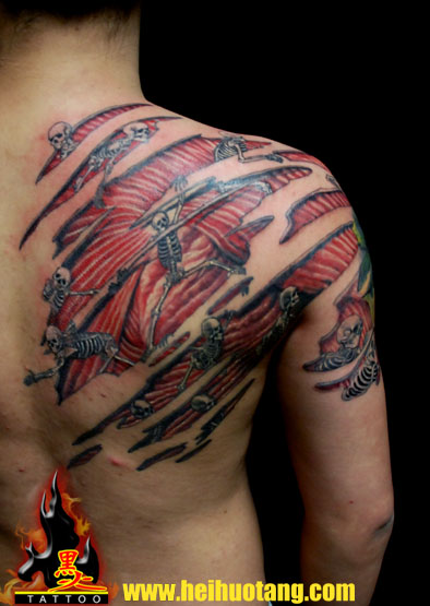 Tatuaje Hombro Esqueleto Cicatriz Músculo por Heihuotang Tattoo