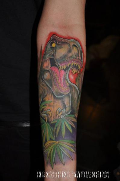Arm Dinosaur Tattoo by Elektrisk Tatovering