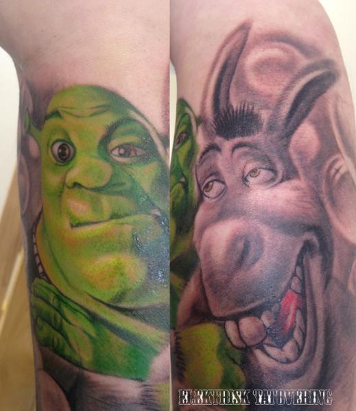 Tatuaje Brazo Fantasy Shrek por Elektrisk Tatovering