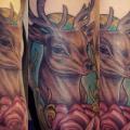 Arm New School Flower Deer tattoo by Elektrisk Tatovering