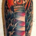 Arm New School Lighthouse Wave tattoo by Elektrisk Tatovering