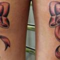 Leg Ribbon tattoo by Elektrisk Tatovering
