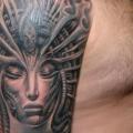 Shoulder Fantasy Giger tattoo by Elektrisk Tatovering