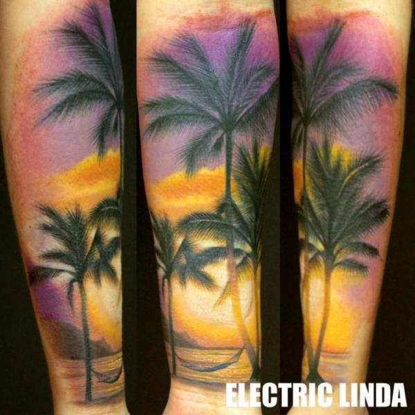 Arm Realistic Landscape Palm Tattoo by Attitude Tattoo Studio