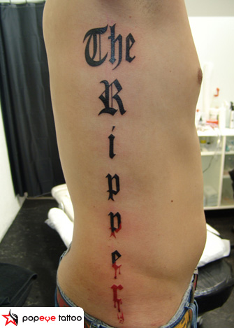 Side Lettering Tattoo by Popeye Tattoo