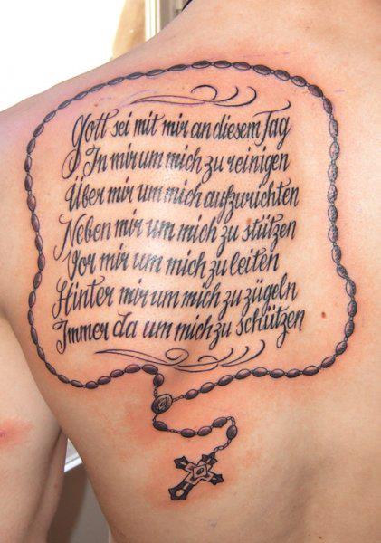 Shoulder Lettering Back Rosary Tattoo by Ink Tank