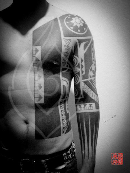 Shoulder Arm Side Tribal Belly Maori Tattoo by Ink Tank