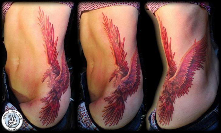 Tatuaggio Fantasy Fianco Fenice di Black Rose Tattoo
