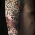 Arm Flower Japanese Skull tattoo by Shane Tan