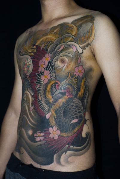 Fantasie Brust Bauch Phoenix Tattoo von Shane Tan