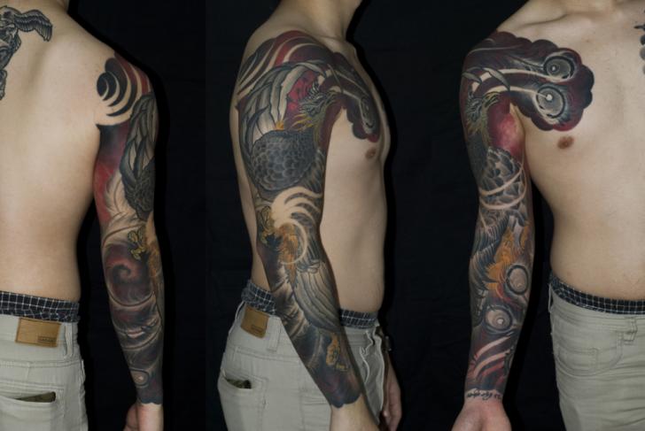 Fantasy Phoenix Sleeve Tattoo by Shane Tan
