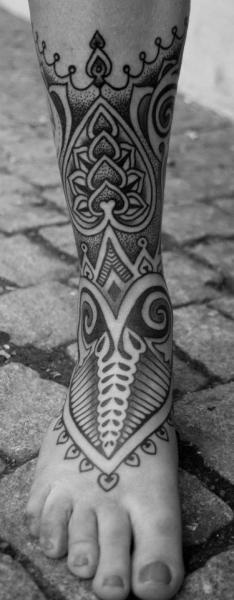 Foot Leg Tribal Tattoo by Mahakala Tattoo