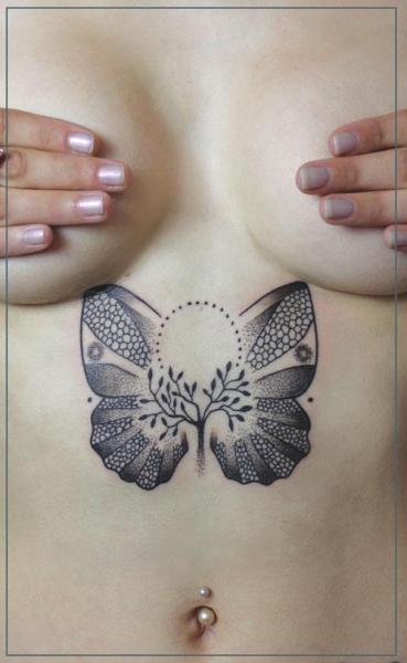 Butterfly Breast Tattoo by Jessica Mach