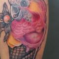 Shoulder Fantasy Ice Cream Parrot tattoo by Jessica Mach