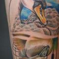Thigh Swan tattoo by Jessica Mach