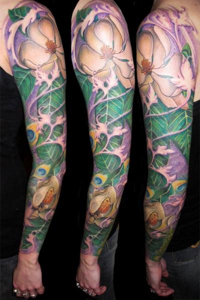 Blumen Blatt Sleeve Tattoo von Csaba Kiss