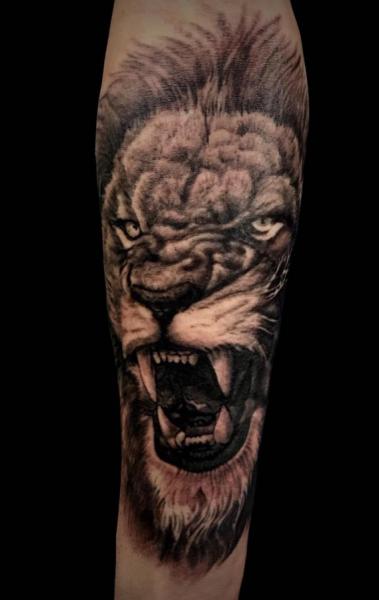 Arm Realistic Lion Tattoo by Blue Lotus