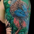 Shoulder Arm Realistic Flower Bird tattoo by Blue Lotus