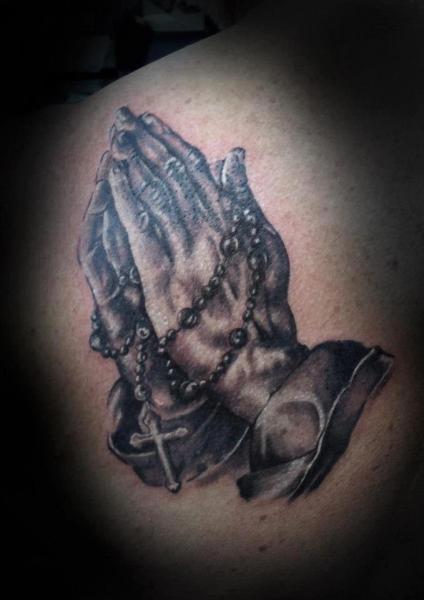 Shoulder Praying Hands Tattoo by Blue Lotus