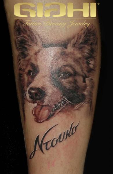 Arm Realistic Dog Tattoo by Giahi