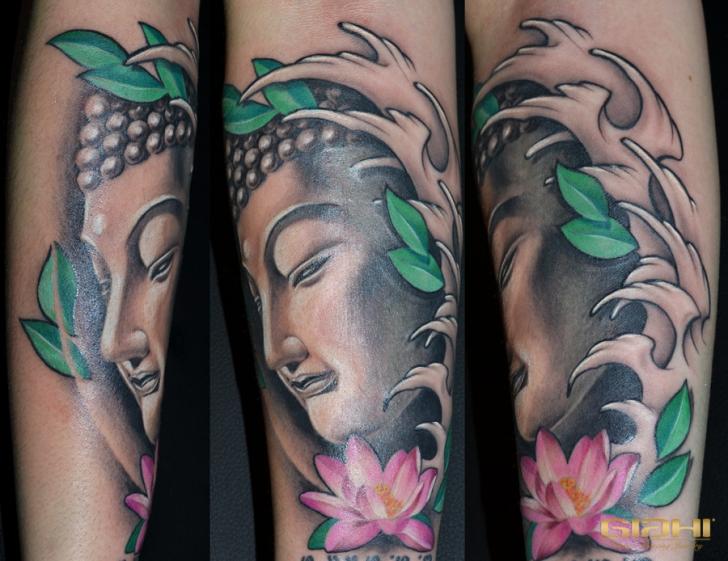 Arm Buddha Religious Tattoo by Giahi