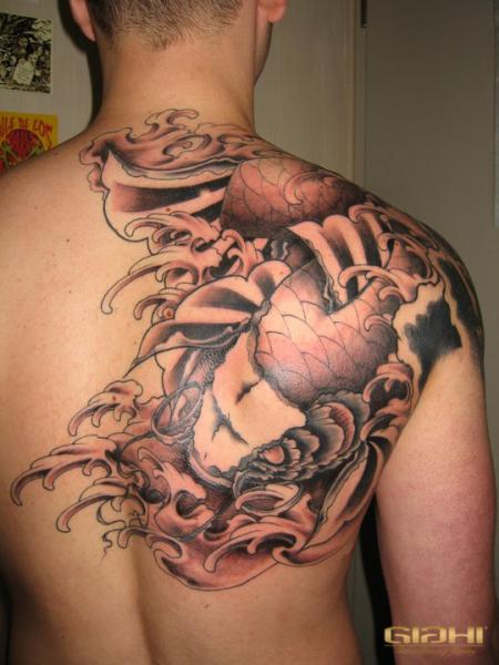 Shoulder Japanese Back Carp Koi Tattoo by Giahi