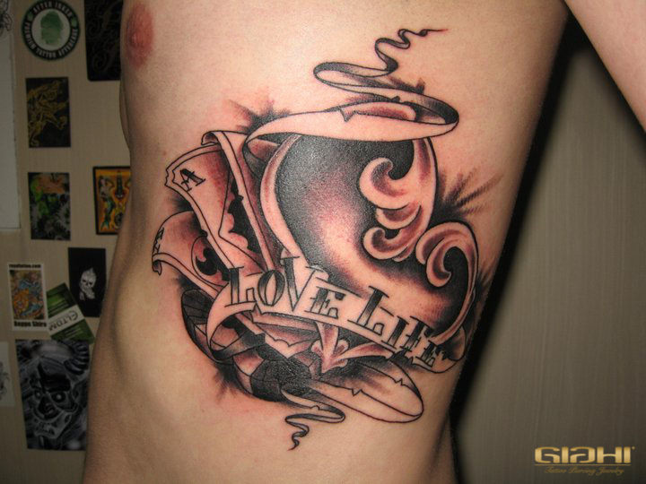 Heart Side Lettering Ace Tattoo by Giahi