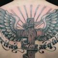Lettering Back Religious Wings Crux tattoo by Skin Deep Art