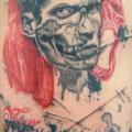 Shoulder Portrait Lettering Trash Polka tattoo by Skin Deep Art