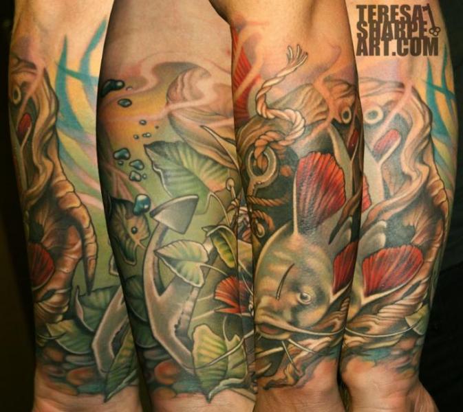 Tatuaggio Braccio Fantasy Ancora Mare Pesce di Teresa Sharpe