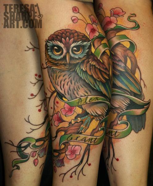 Leg Owl Tattoo by Teresa Sharpe