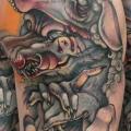 Shoulder Fantasy Wolf Blood Lamb tattoo by Teresa Sharpe